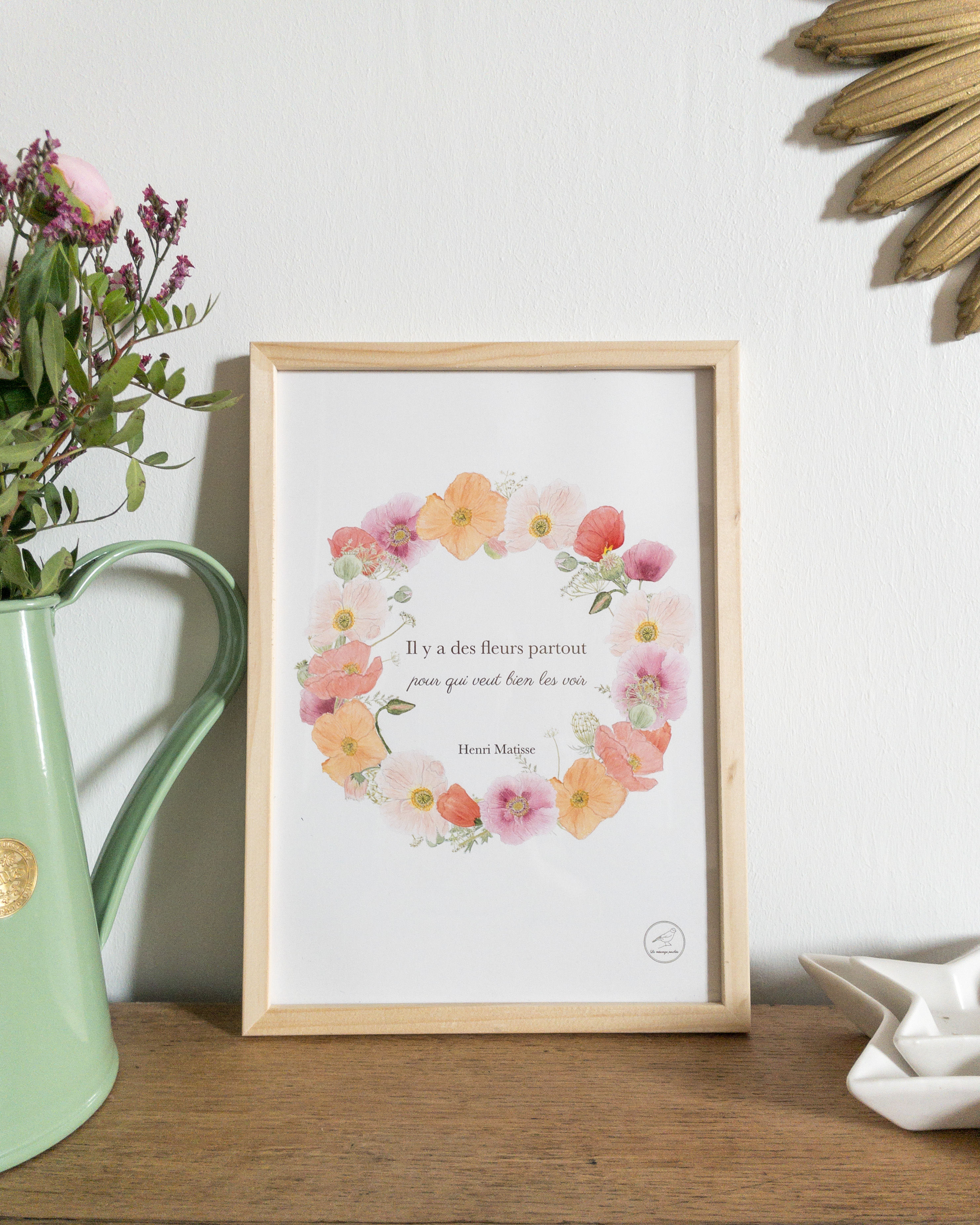 Affiche A4 A4 ou 30x40 personnalisable citation dorure couronne pavots