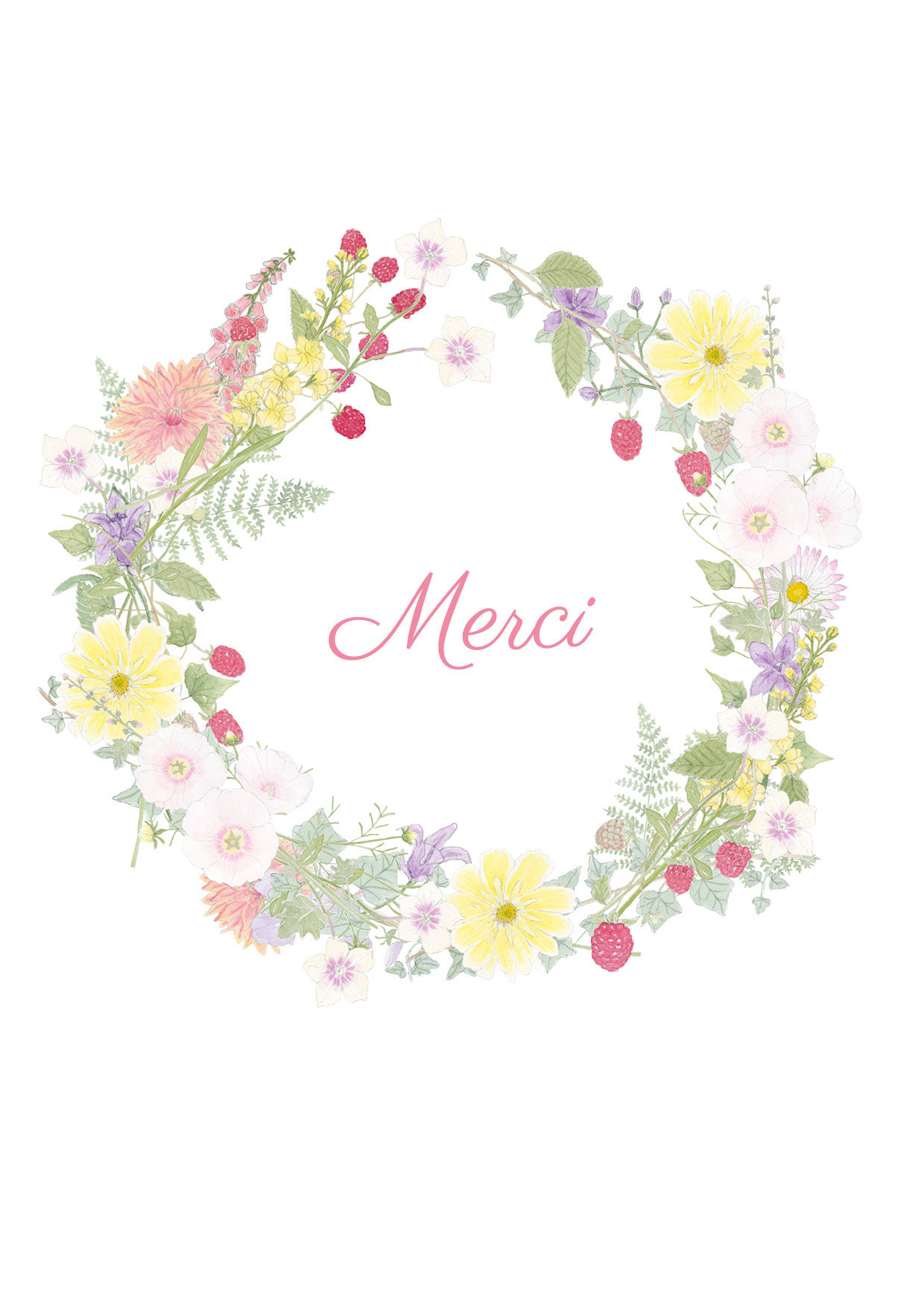 R/Carte postale aquarelle Merci couronne estivale