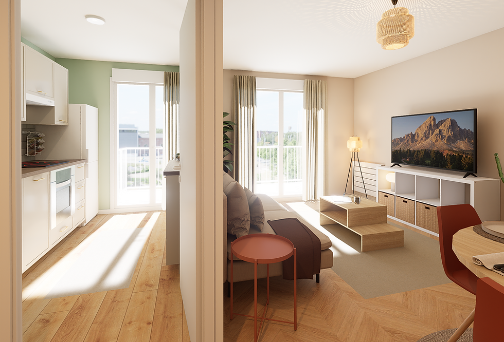 Aménagement d'un séjour lumineux avec cuisine par MT Studio Architecte d'intérieur à Clermont-Ferrand