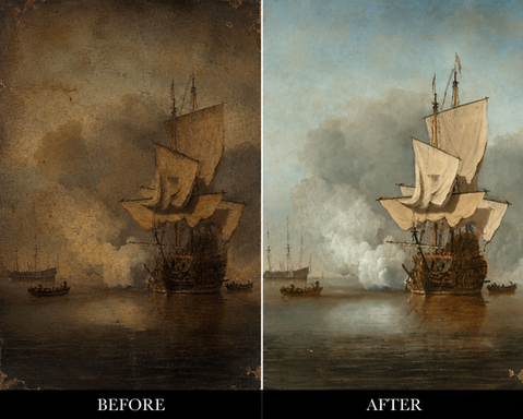 restoration of a painting of a sailboat