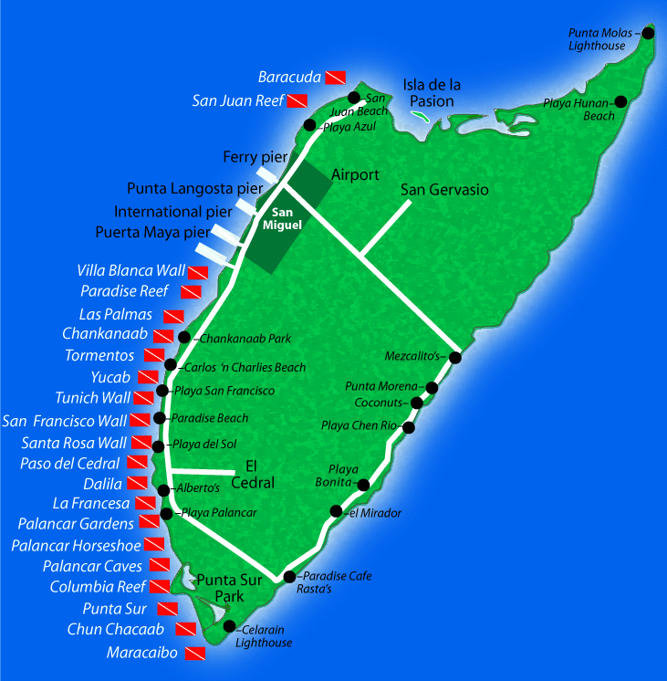 Cozumel dive site map