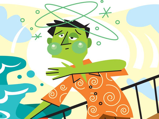 cartoon of a guy on a boat feeling seasick