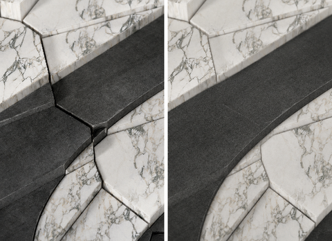 Before and after photo of a broken stone floor