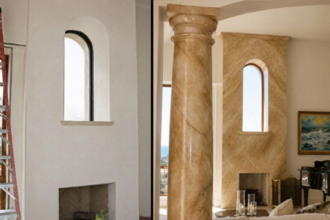 Faux marbled column inside a luxury home