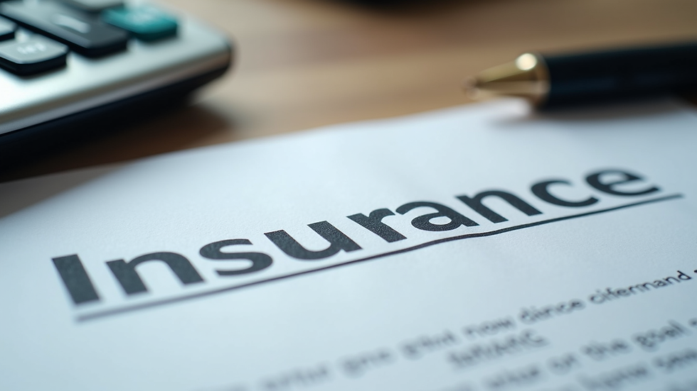 Close-up view of insurance documents and calculator on a desk
