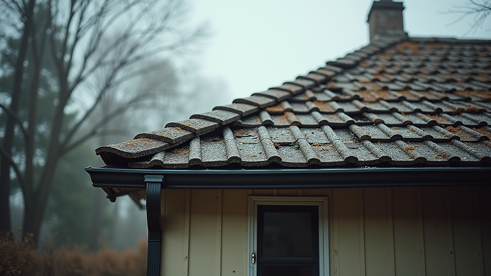 Eye-level view of a suburban home with hail damage on the roof