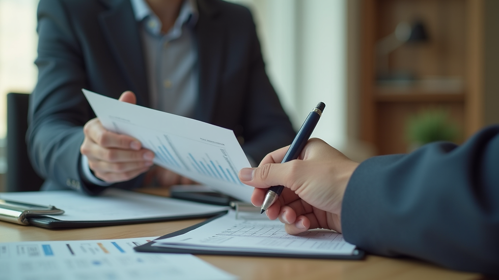 Close-up view of a financial advisor discussing insurance options with a client