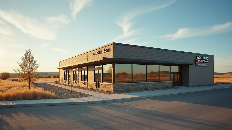 High angle view of a local insurance office building in Loveland, CO