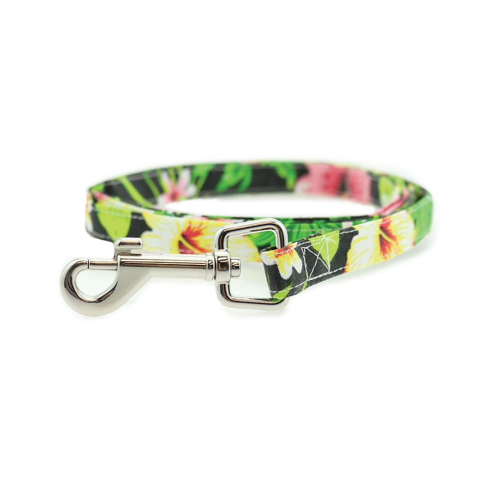 Thumbnail: Twilight Black Hawaiian Hibiscus Dog Dress with Matching Leash
