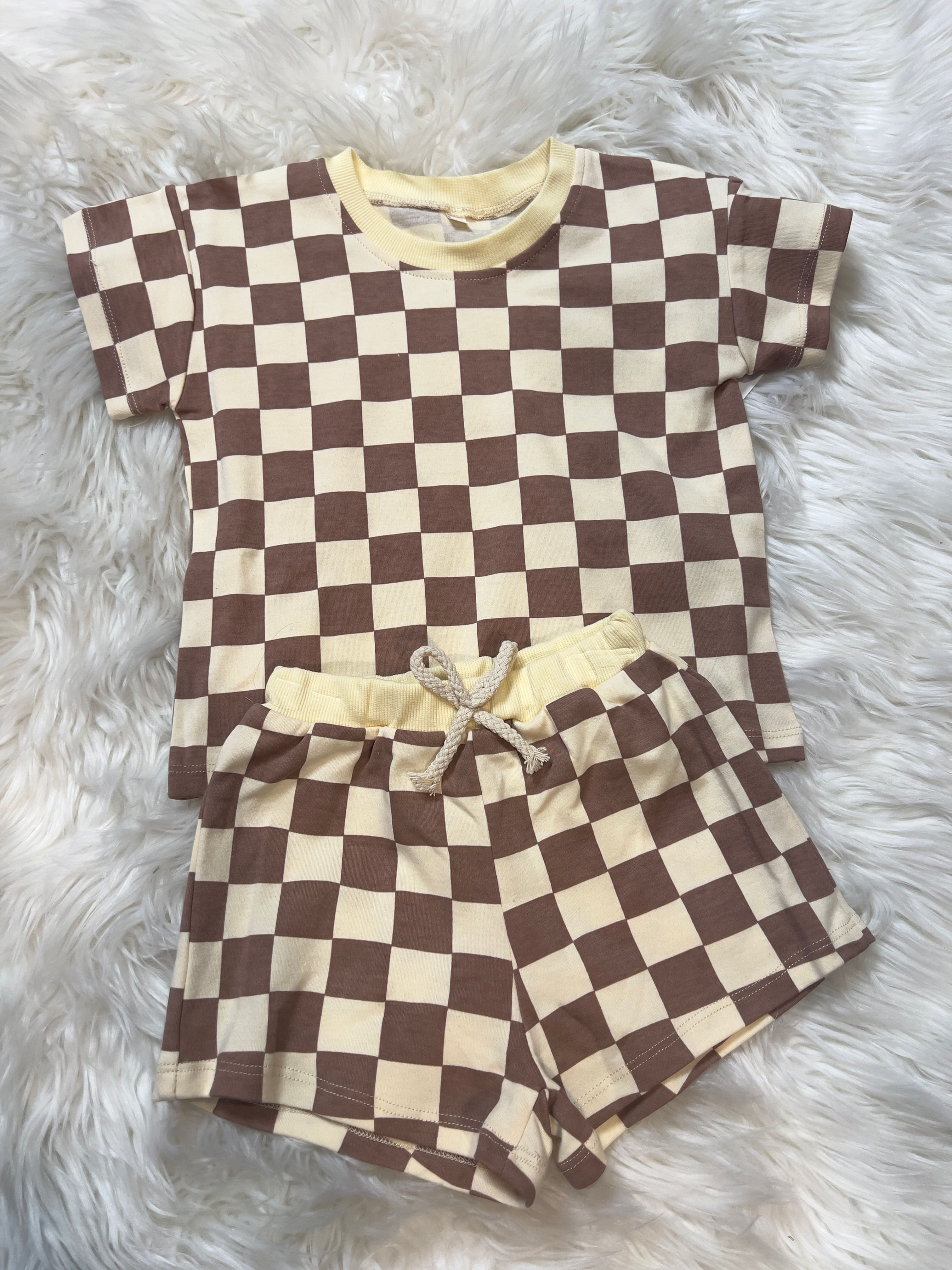 Brown and Beige Checker Short Set