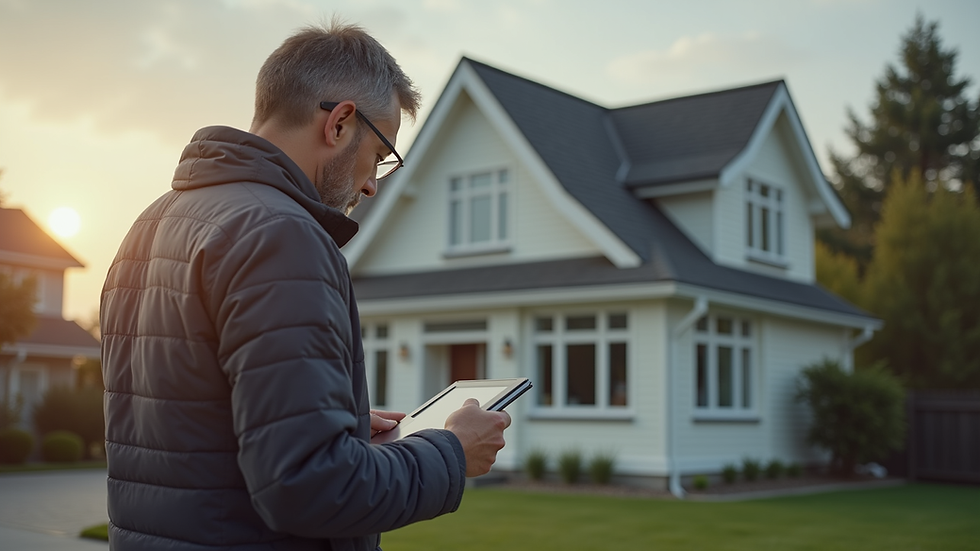 Close-up view of a professional appraiser inspecting a residential property