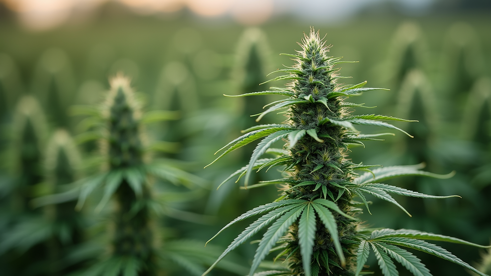 Close-up view of hemp plants with dense buds ready for harvest