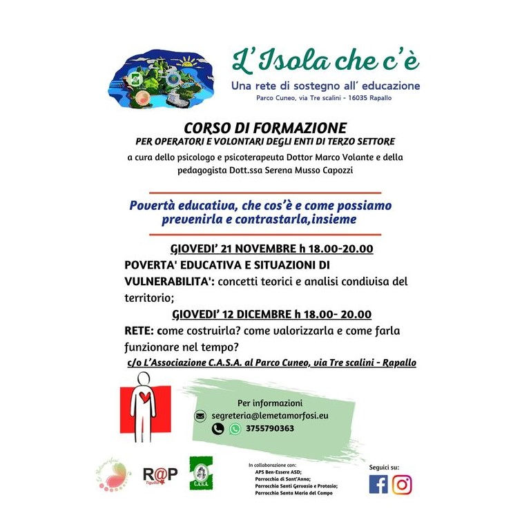 CORSO DI FORMAZIONE PER OPERATORI E VOLONTARI DEGLI ENTI DI TERZO SETTORE