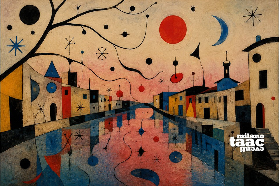 Il Naviglio al tramonto in stile Mirò