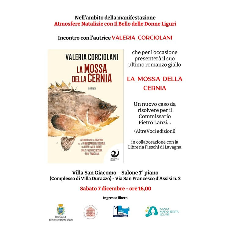Incontro con l’autrice Valeria Corciolani e presentazione del suo ultimo libro dal titolo “La mossa della cernia”