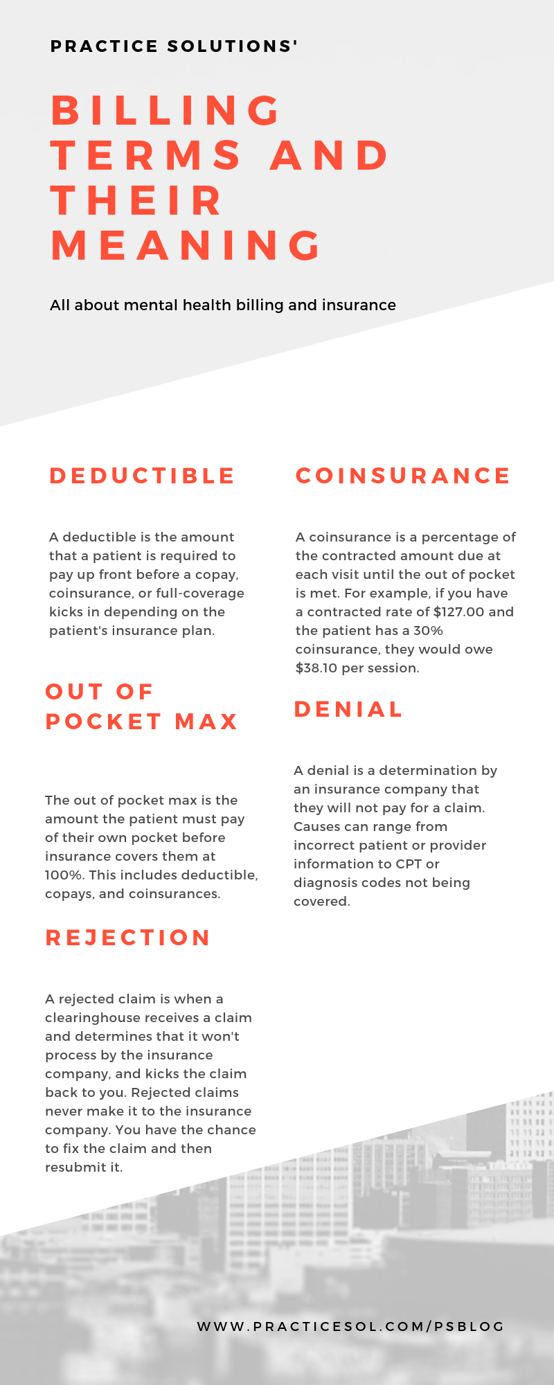 Mental and behavioral health billing comes with a lot of technical terms! Use this infographic to learn the basic terms of billing and how that can help you with your revenue cycle management