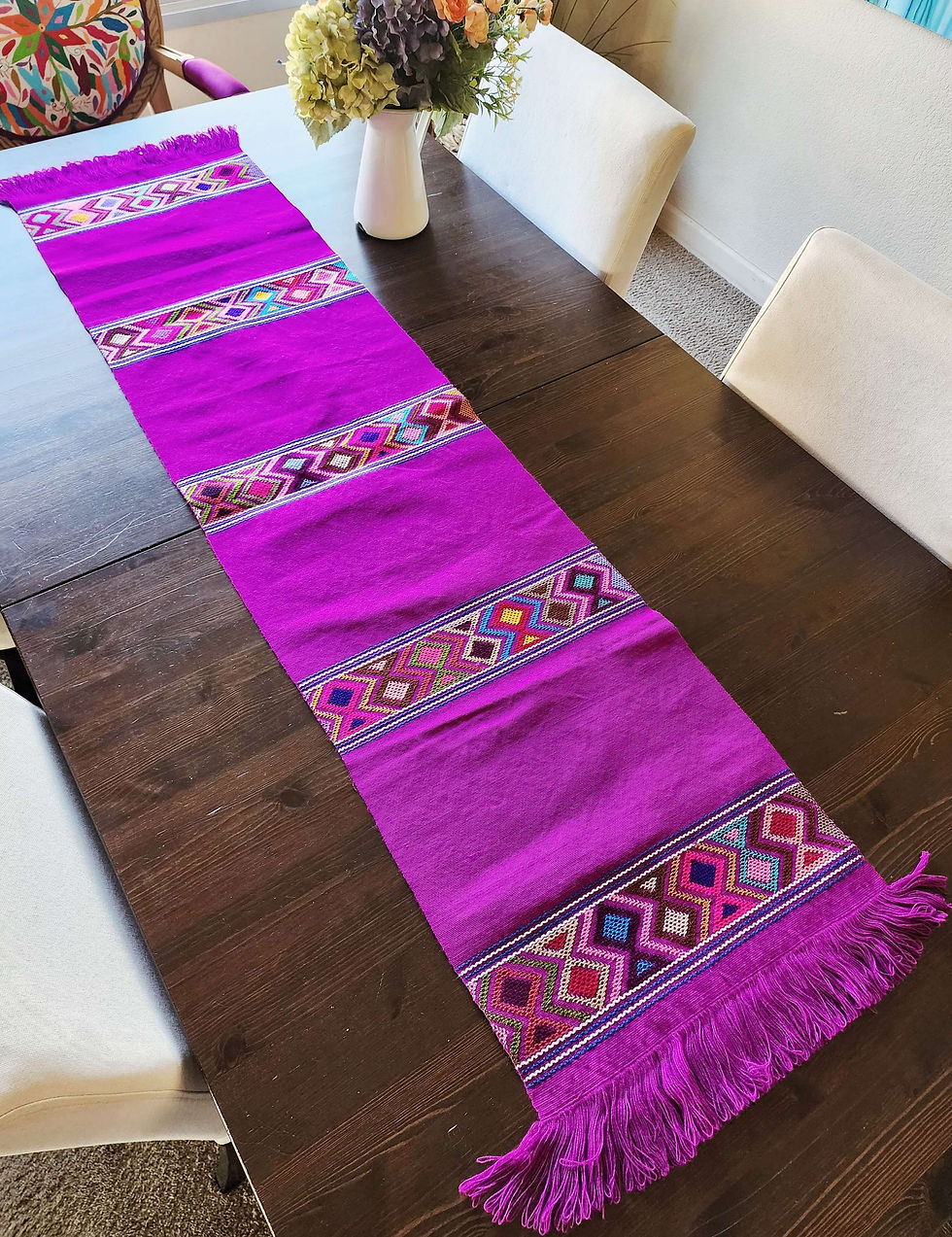 Thumbnail: Table Runner woven in backstrap loom, purple color with multicolor brocade 