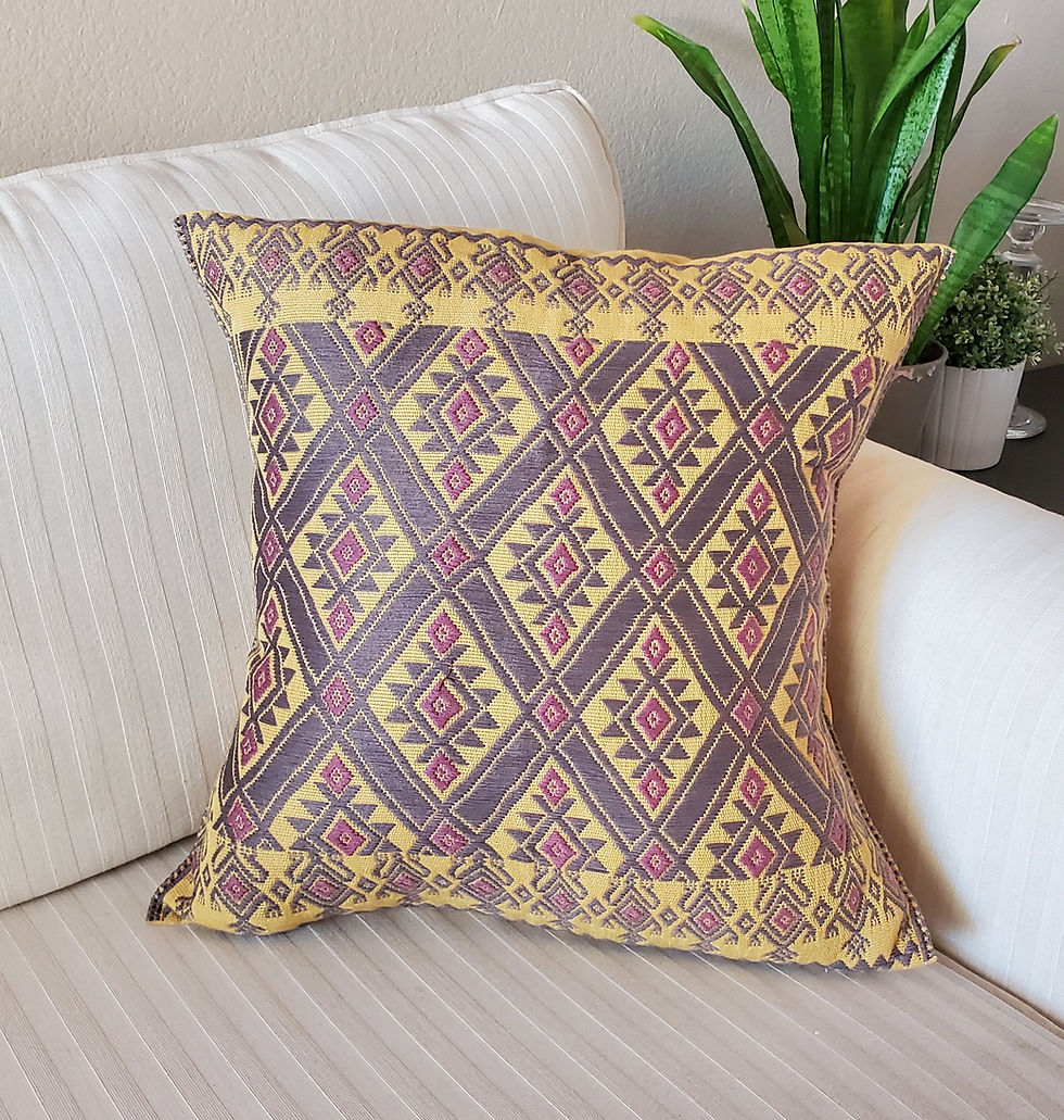 yellow, animals, brocade, pillow case, pillow cover, embroidery, hand made, hand woven, backstrap loom, textil, hand embroide