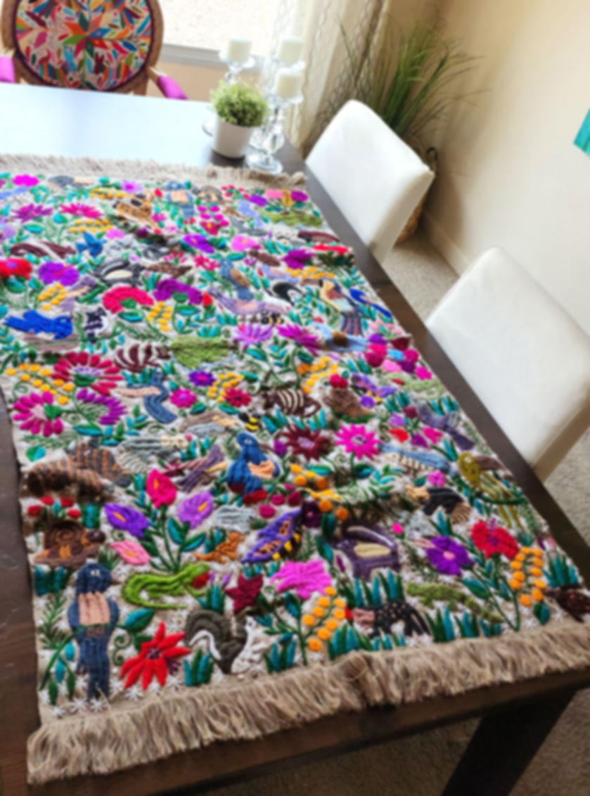 Beige Chiapas' jungle animals, tapestry  hand-made embroidered 