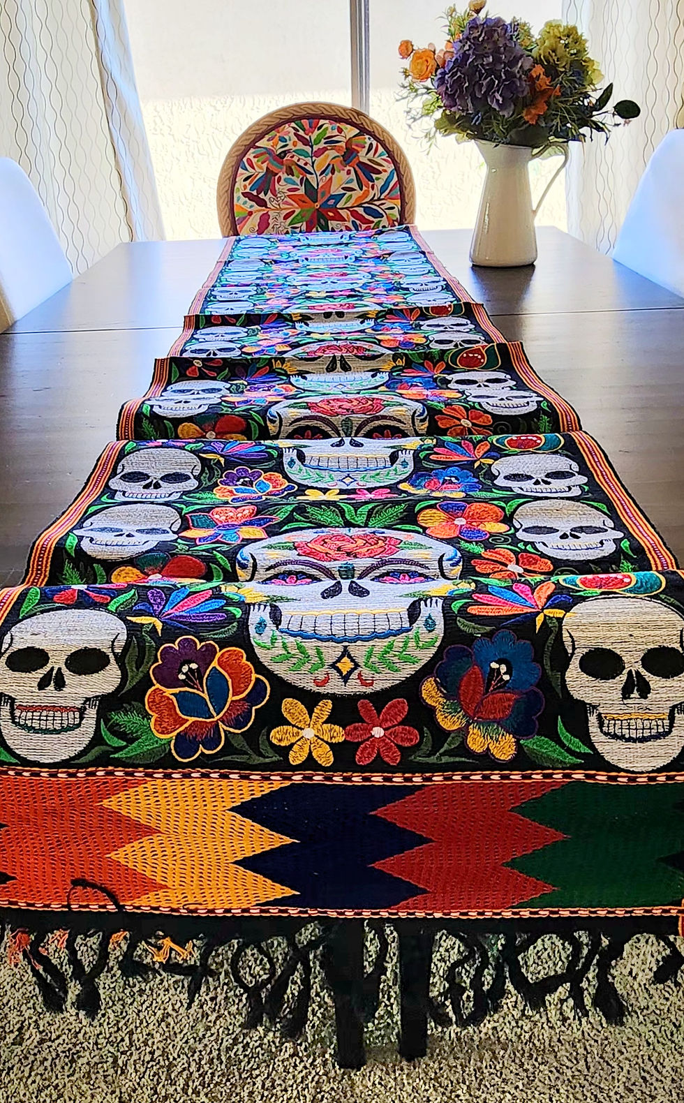 Thumbnail: Table Runner Skulls machine embroidered from Guatemala. 