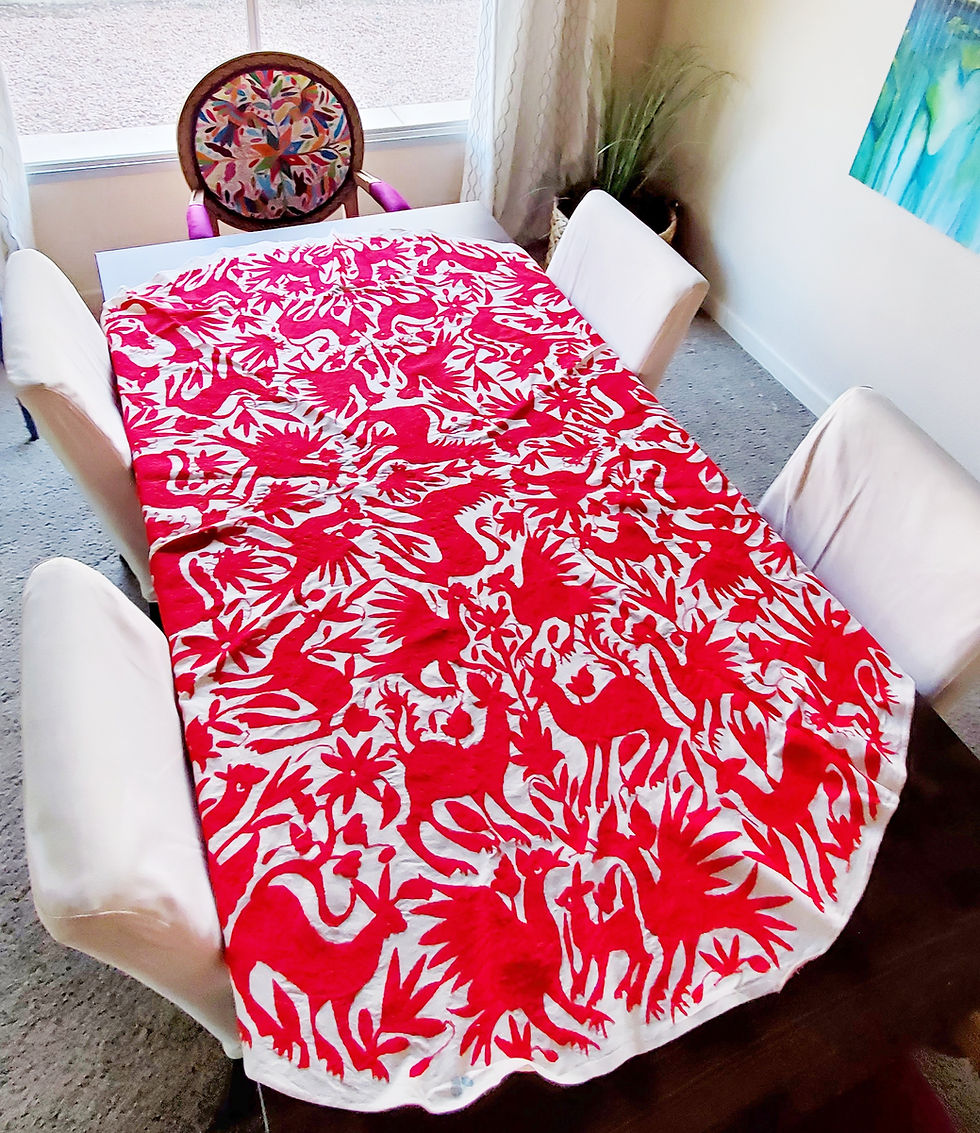 tablecloth, red, Mexico, textile, hand woven, hand made in mexico, mexican, otomi