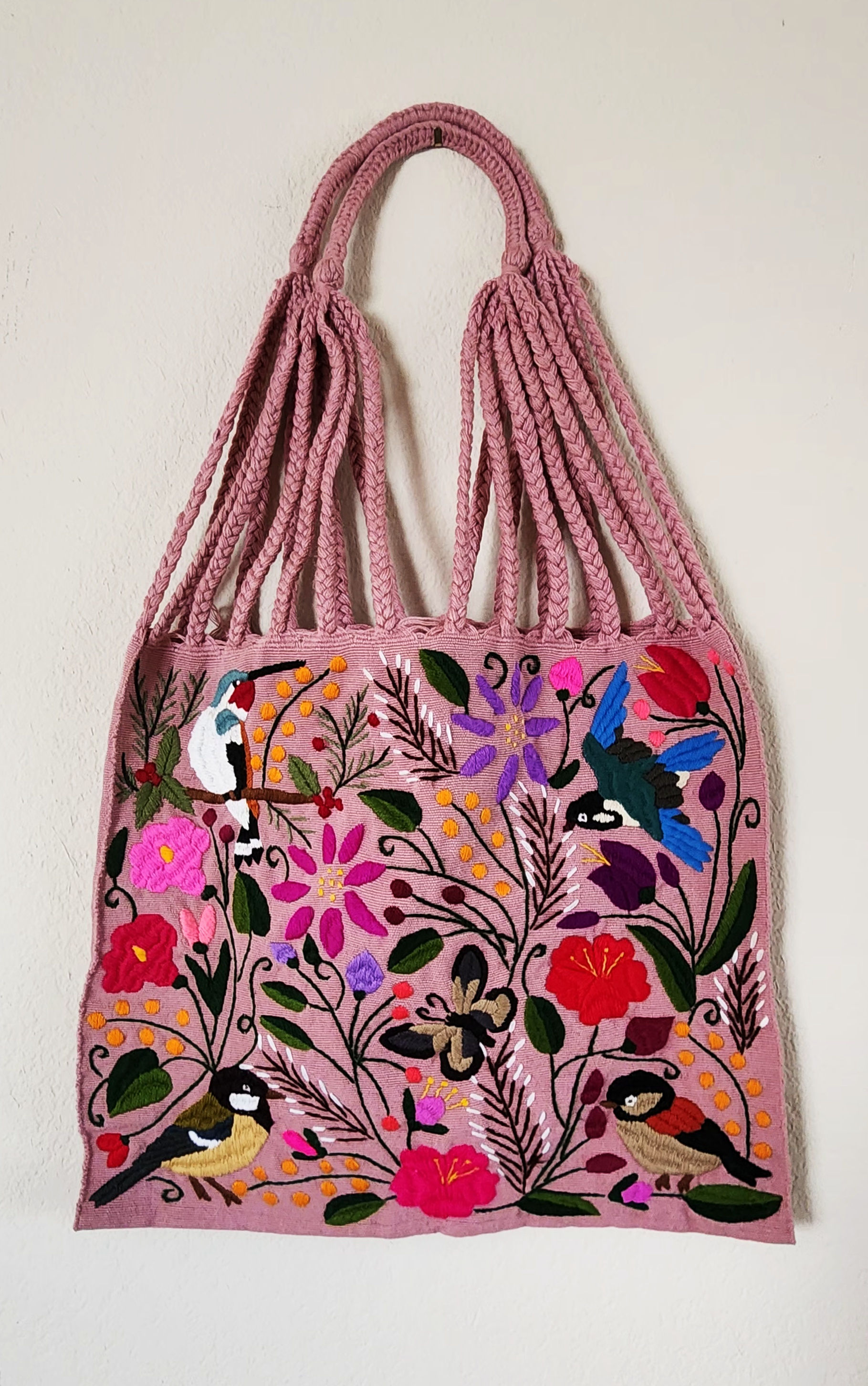  Chiapas tote color pink tone handmade wove in backstrap loom bag han