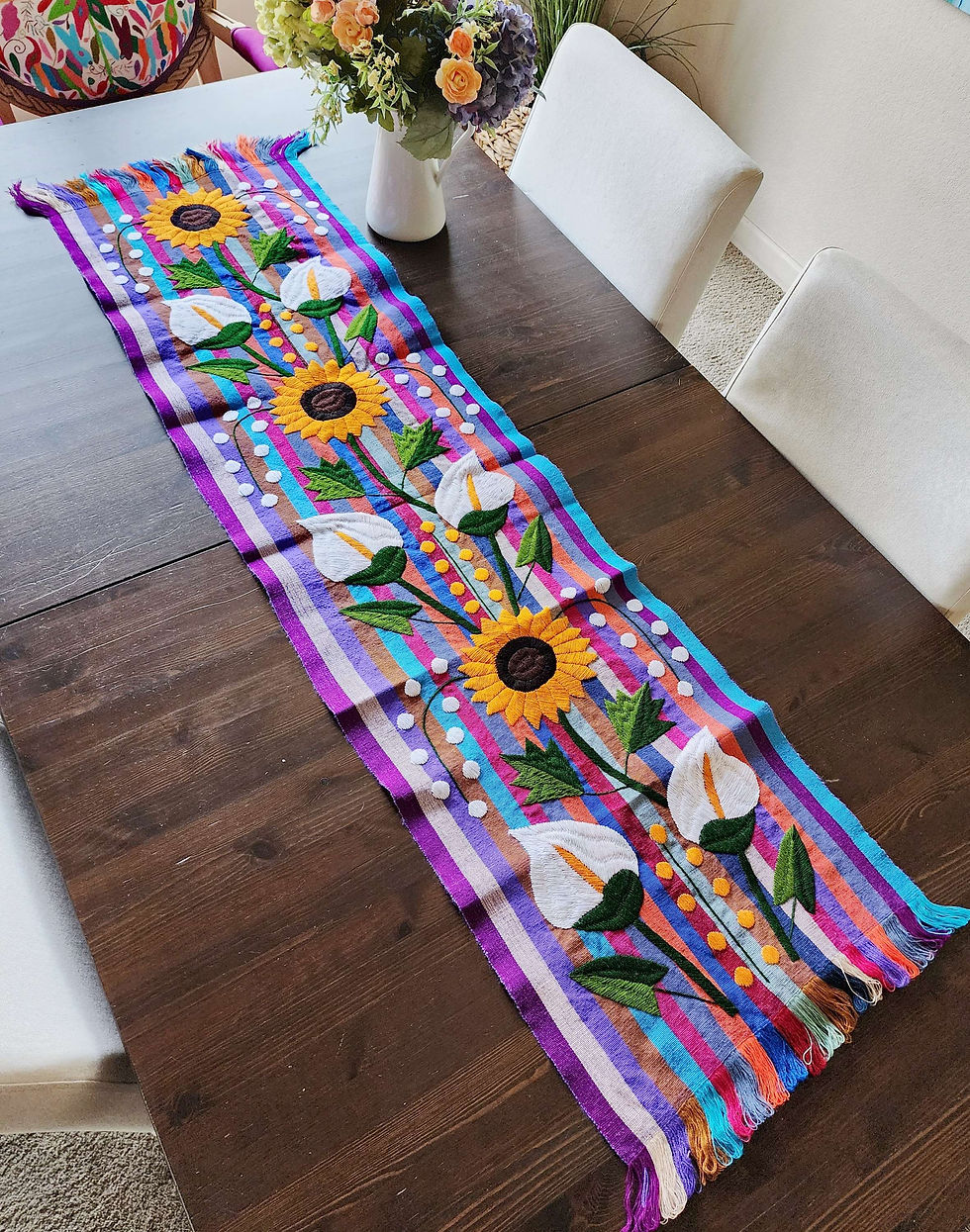 Thumbnail: mexican table runner, chiapas textile, mexican embroidered, mexican textile, sunflower tablerunner, maya textile,