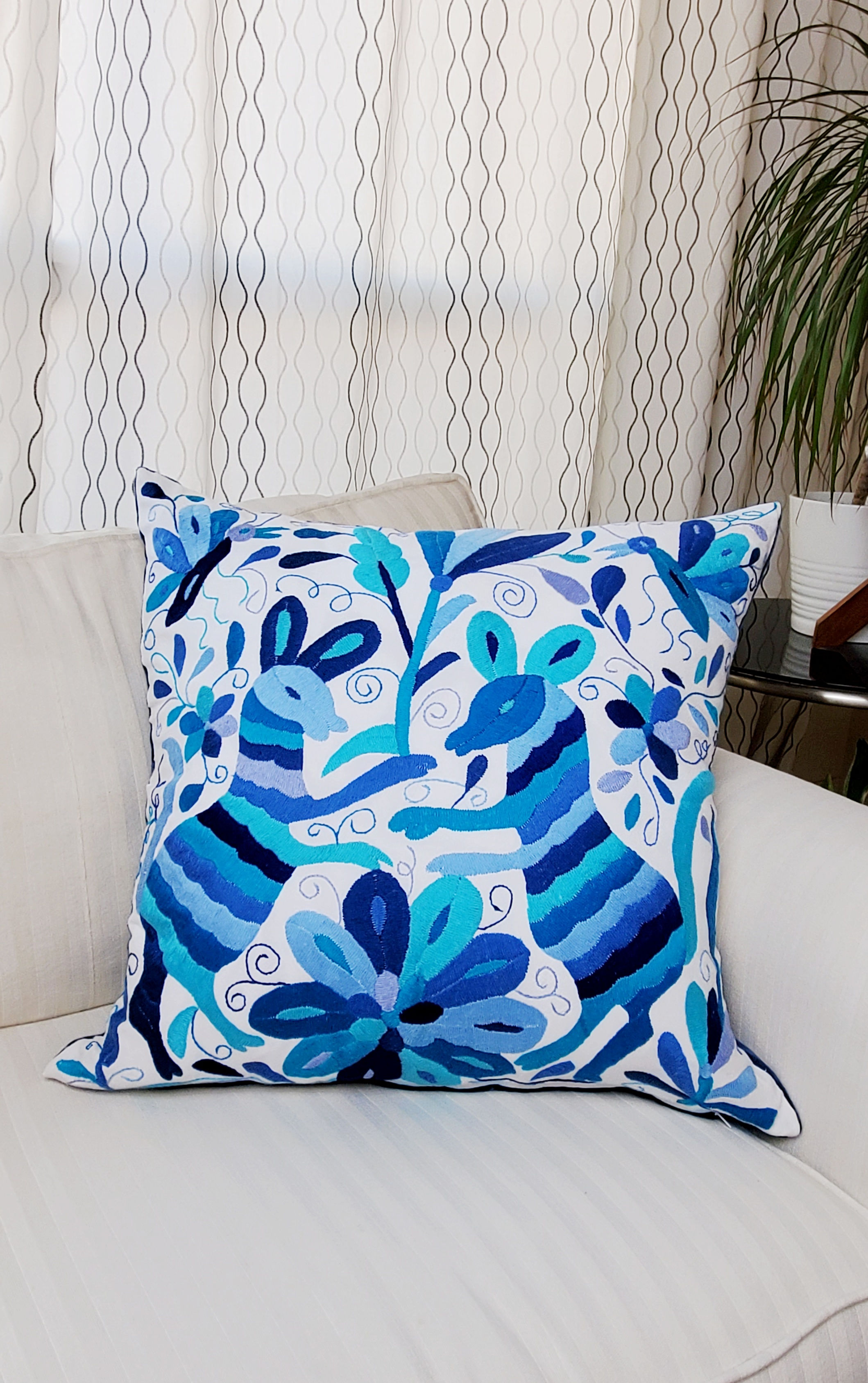 Otomi pillow cover, otomi blue pillow, mexican embroidered, otomi fabric, otomi embroidered, mexican textile, mexican decor,