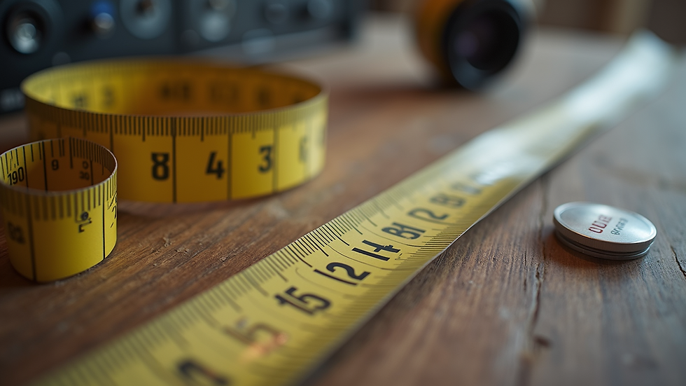 Close-up view of a measuring tape on a wooden table