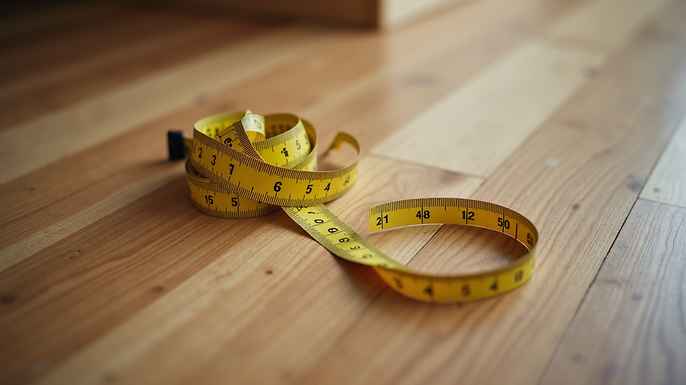 High angle view of a measuring tape on a wooden floor