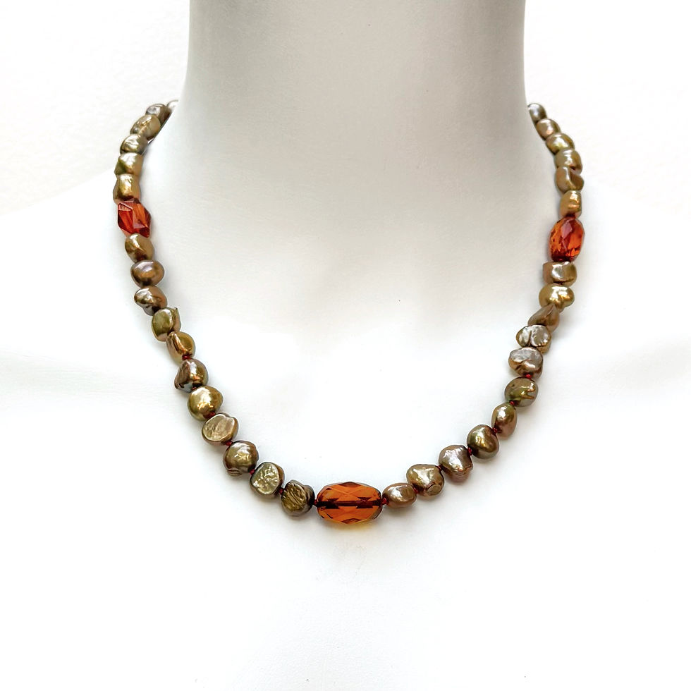 Harvest Party ~ Deep Orange Amber Pearl Sterling Necklace