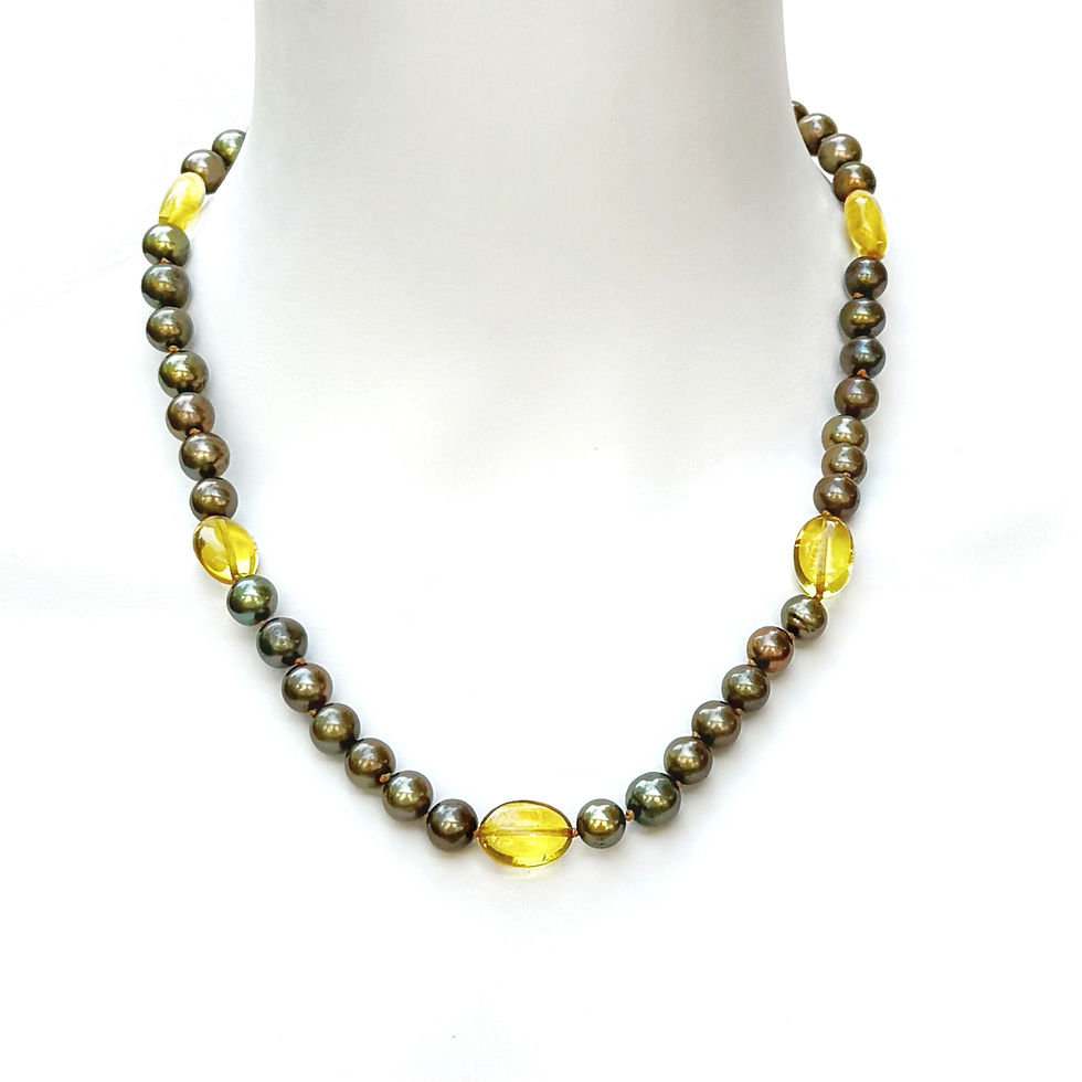 Harvest Party ~ Yellow Amber Pearl Sterling Necklace
