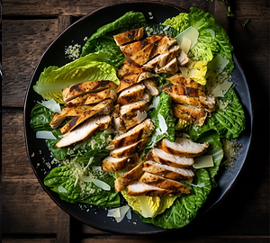 Grilled chicken Caesar salad with fresh romaine lettuce (low-carb dressing)