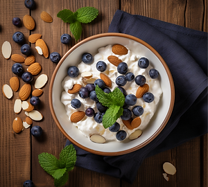 Cottage Cheese with Sliced Almonds and Blueberries