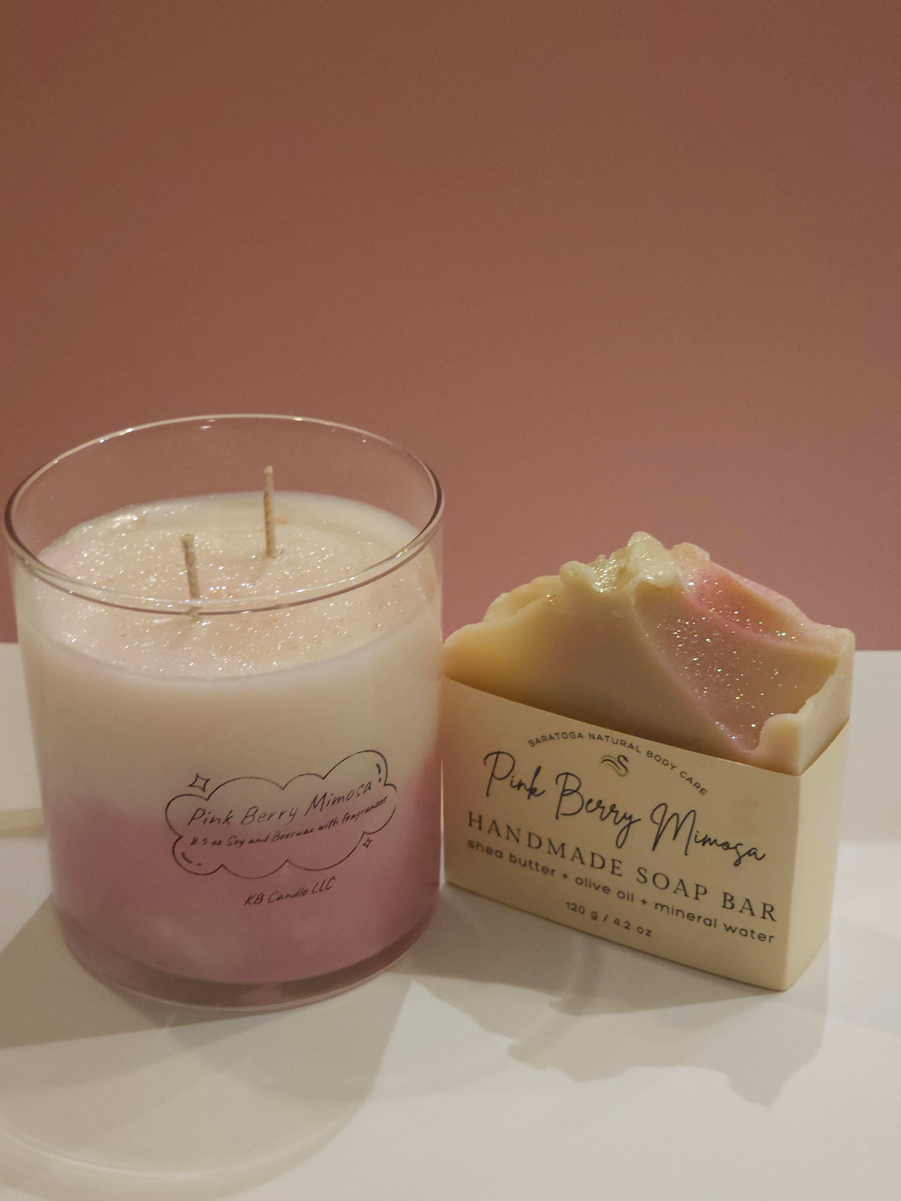 Pink Berry Mimosa Candle and Saratoga Soap
