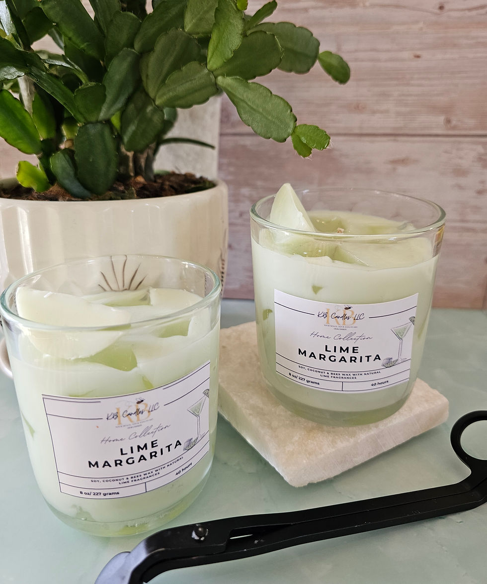 Close-up view of a variety of scented candles on a wooden table