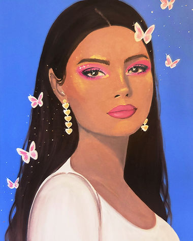 Acrylic portrait of a female with dark hair