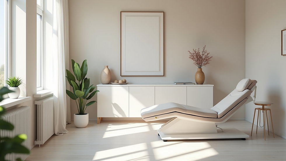 Eye-level view of a serene clinic room designed for cosmetic surgery