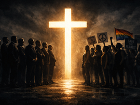 Multidão moderna com celulares representando a escolha de Barrabás repetida pelos crentes e fariseus modernos que rejeitam Cristo hoje