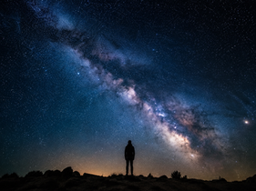  Silhueta humana diante do universo estrelado