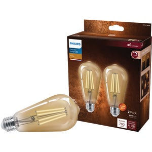 Philips Vintage 75W Equivalent Amber ST19 Medium LED Decorative Light Bulb (2-Pa