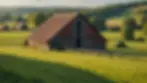 Close-up view of a peaceful countryside landscape with a barn