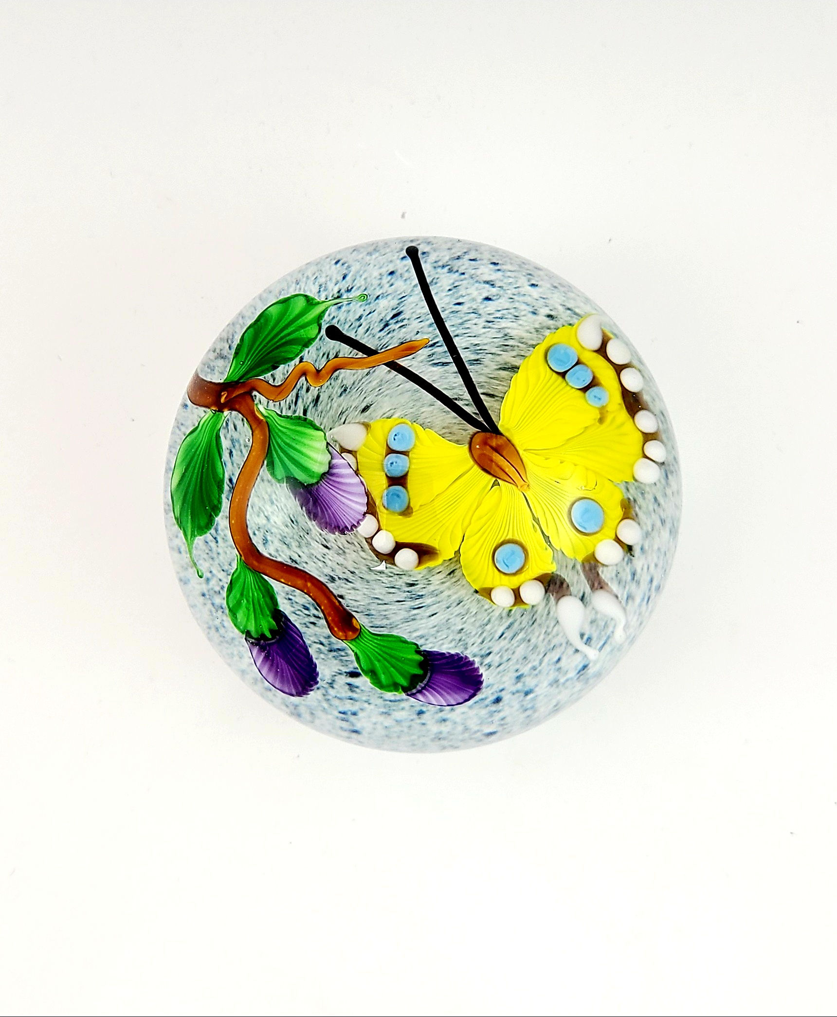Paperweight - Yellow Butterfly with Violet Buds