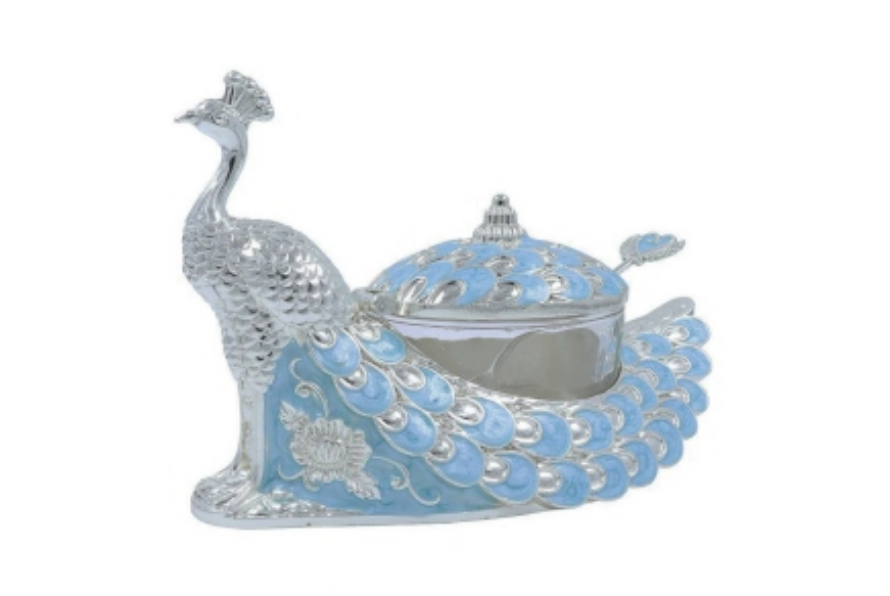 Silver Metal Peacock Sugar Pot