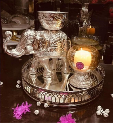 Elephant Urli with Tray & Agate T-Light Holder