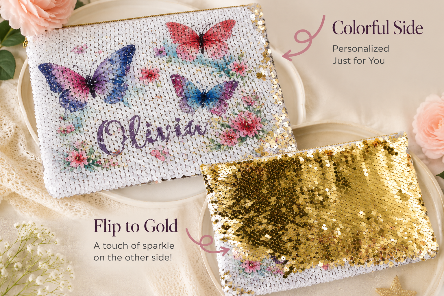 Sequin zipper bag