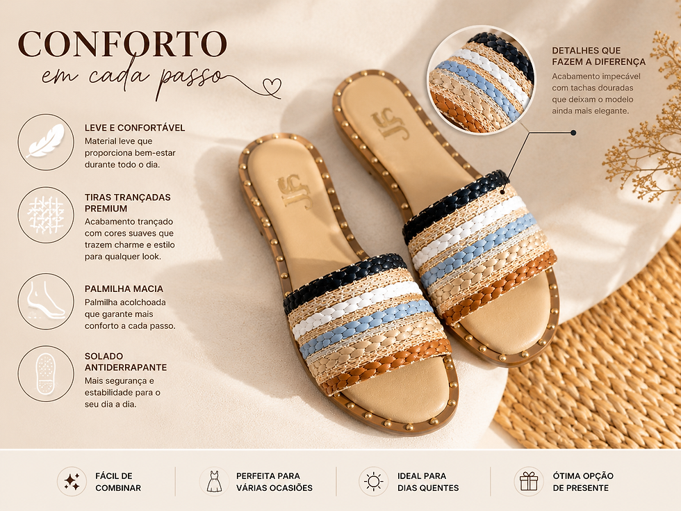 Miniatura: Rasteirinha Feminina Trançada Confortável Slide Casual Premium