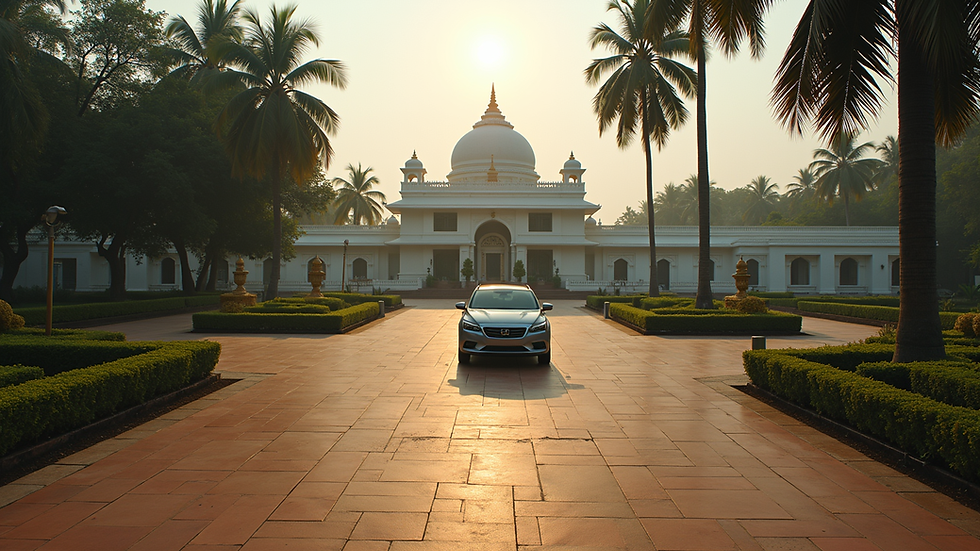 High angle view of a car parked near Padmanabhapuram Palace entrance