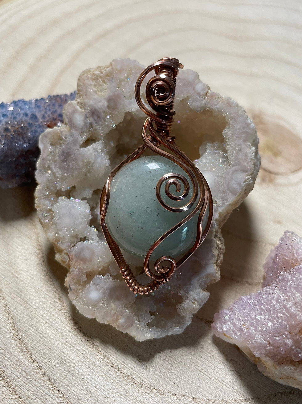 Thumbnail: Green adventurine swirl pendant copper