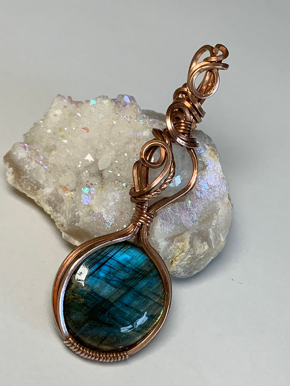 Thumbnail: Labradorite And Moonstone Potion Bottle Copper Pendant
